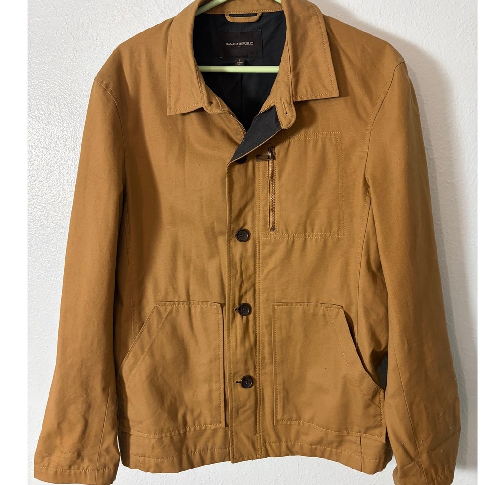 Banana Republic Mens Brown Cotton Canvas Chore Coat Utility Jacket L Barn Coat